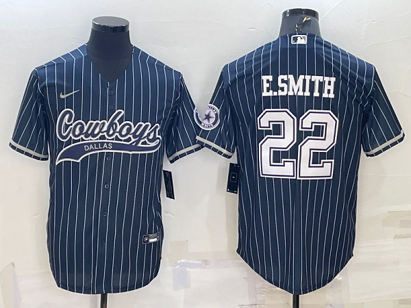 Men's Dallas Cowboys #22 Emmitt Smith Blue Stitched Baseball Cool Base Jersey