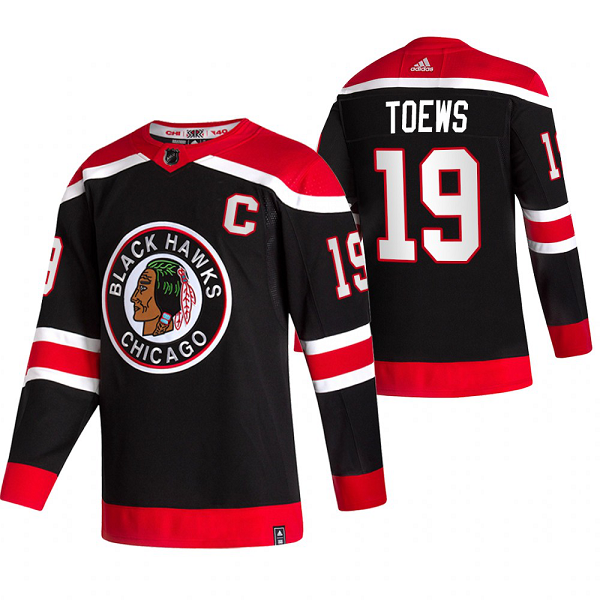 Chicago Blackhawks #19 Jonathan Toews Black Men's Adidas 2020-21 Reverse Retro Alternate NHL Jersey