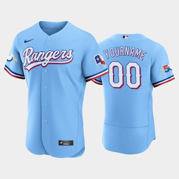 Men's Custom 50th Anniversary Texas Rangers Alternate Light Blue MLB Flex Base Jersey