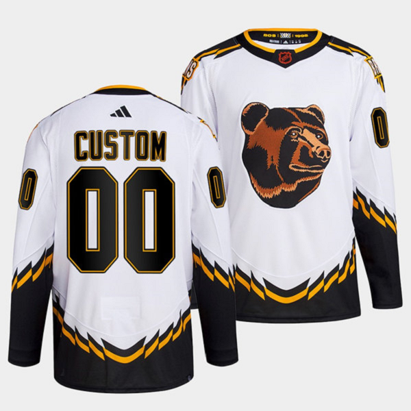 Men's Boston Bruins Custom White 2022 Reverse Retro NHL Jersey