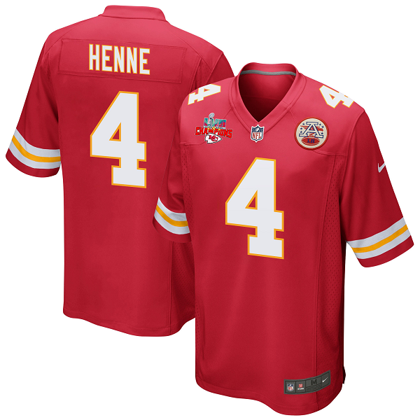 Chad Henne #4 Kansas City Chiefs Super Bowl LVII Champions 3 Stars Men's Game Red NFL Jersey