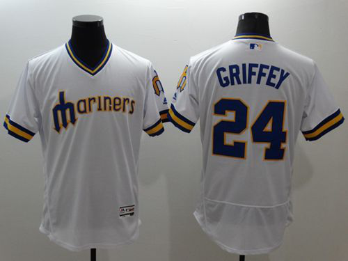 Men's Seattle Mariners #24 Ken Griffey White Flexbase Collection Cooperstown Stitched MLB Jersey