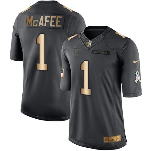 Nike Indianapolis Colts #1 Pat McAfee Black Men's Stitched NFL Limited Gold Salute To Service Jersey