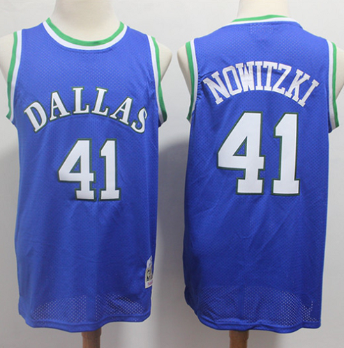 Men's Dallas Mavericks #41 Dirk Nowitzki Stitched Blue Throwback NBA Jersey