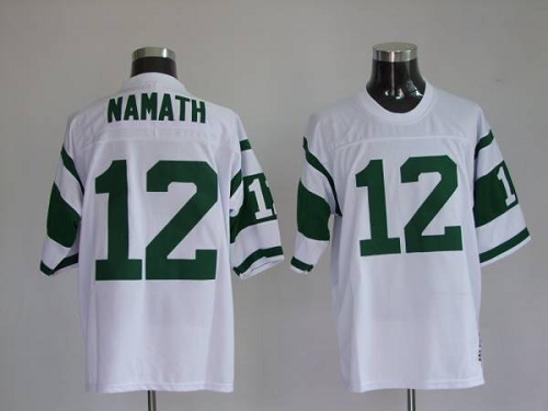 Men's Mitchell And Ness New York Jets Joe Namath #12 Stitched White NFL Jersey