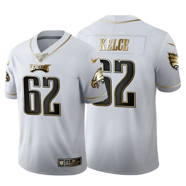 Philadelphia Eagles Jason Kelce #62 White 100th Season Vapor Limited Golden Edition Jersey