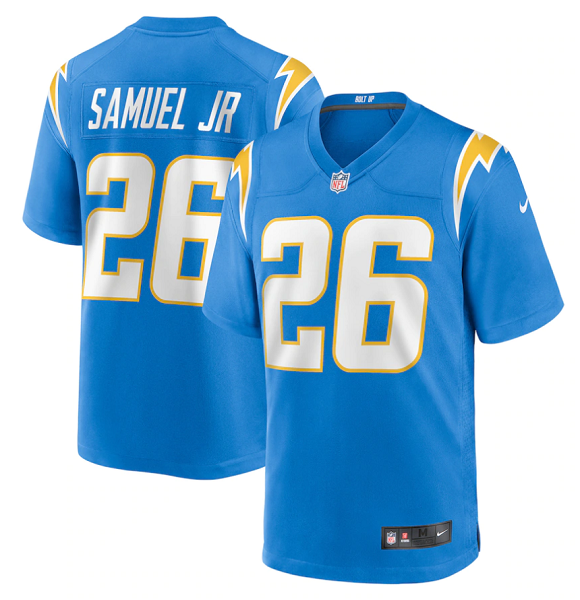 Men's Nike Los Angeles Chargers #26 Asante Samuel Jr. Powder Blue 2021 NFL Draft Pick Player Game Jersey