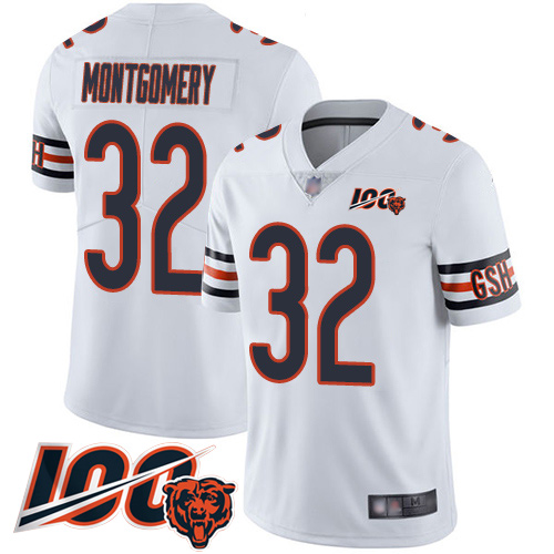 Chicago Bears #32 David Montgomery White Men's Stitched NFL 100th Season Vapor Limited Jersey