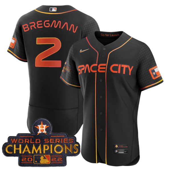 Men's Houston Astros #2 Alex Bregman 2023 Space City Champions Flex Base Black Jersey