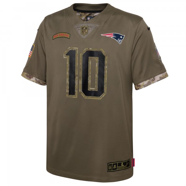 Youth New England Patriots Mac Jones Nike Olive 2022 Salute To Service Player Limited Jersey