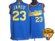 Men's Mitchell and Ness Cleveland Cavaliers #23 LeBron James Blue Throwback The Finals Patch Stitched NBA Jersey