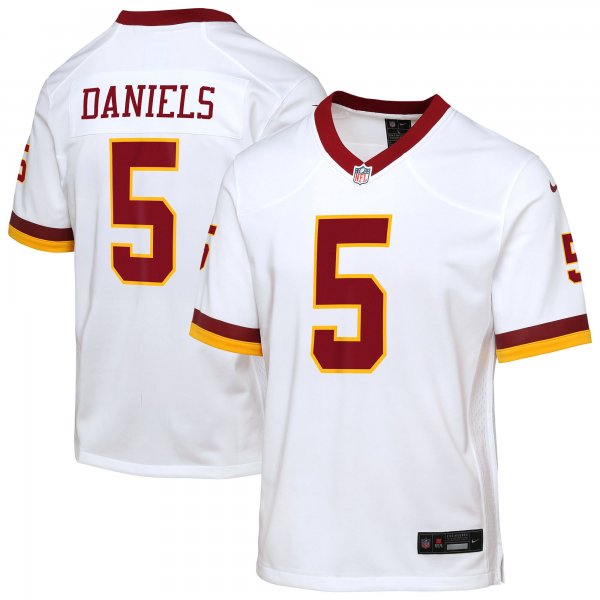 Youth #5 Jayden Daniels Washington Commanders Nike Game Super Bowl Era White Jersey