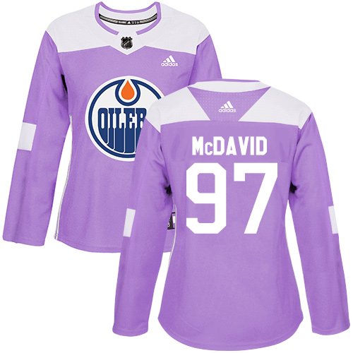 Women's Adidas Edmonton Oilers #97 Connor McDavid Purple Fights CancerStitched NHL Jersey