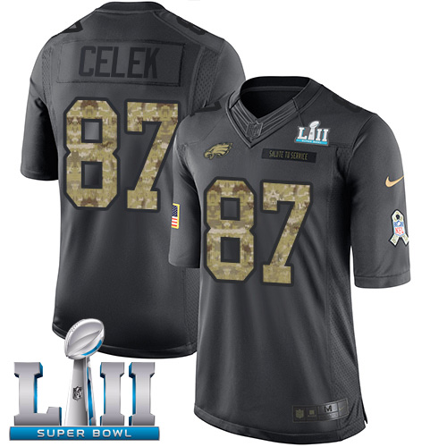 Men's Nike NFL Philadelphia Eagles #87 Brent Celek Limited Black 2016 Salute to Service Super Bowl LII Jersey