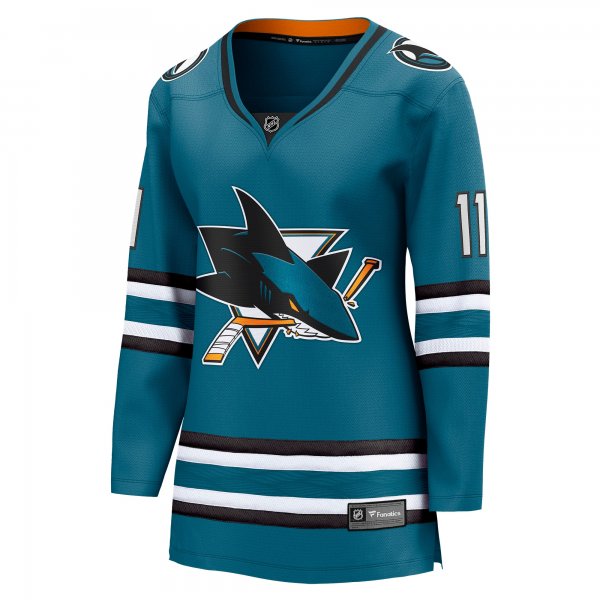 Women's San Jose Sharks Luke Kunin Fanatics Teal Home Breakaway Player Jersey