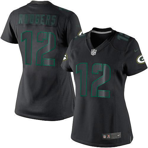 Nike Green Bay Packers #12 Aaron Rodgers Black Impact Women's Stitched NFL Limited Jersey