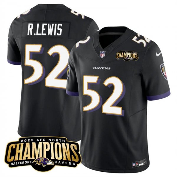 Men's Baltimore Ravens #52 Ray Lewis Black 2023 F.U.S.E. AFC North Champions Vapor Limited NFL Jersey