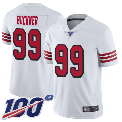 Men's San Francisco 49ers #99 DeForest Buckner White Rush Stitched NFL Limited 100th Season Jersey