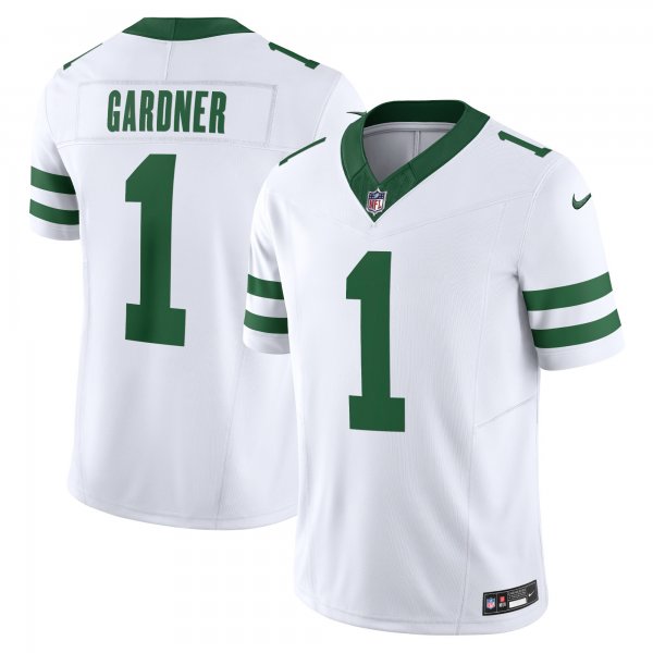 Men's New York Jets #1 Ahmad Sauce Gardner Nike Legacy White Vapor F.U.S.E. Jersey