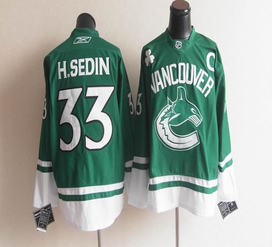 Vancouver Canucks St Patty's Day #33 Henrik Sedin Green Stitched NHL Jersey