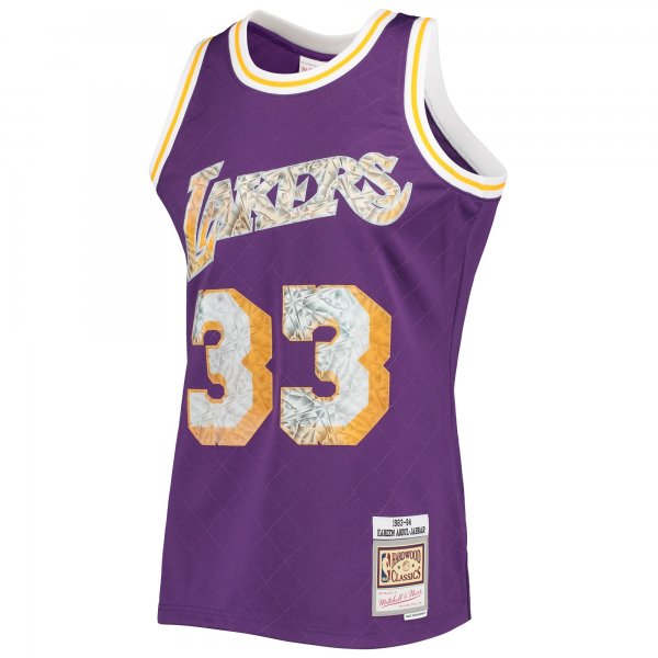 Men's Los Angeles Lakers Kareem Abdul-Jabbar Mitchell & Ness Purple 1996-97 Hardwood Classics NBA 75th Anniversary Diamond Swingman Jersey