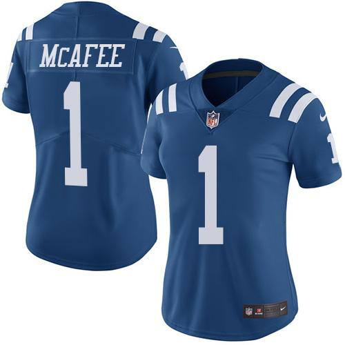 Nike Indianapolis Colts #1 Pat McAfee Royal Blue Women's Stitched NFL Limited Rush Jersey