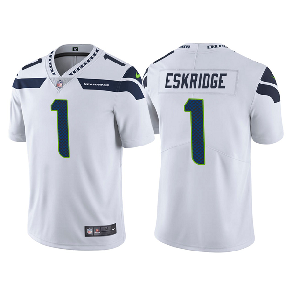 Men's Nike Seattle Seahawks #1 D'Wayne Eskridge White 2021 NFL Draft Vapor Limited Jersey