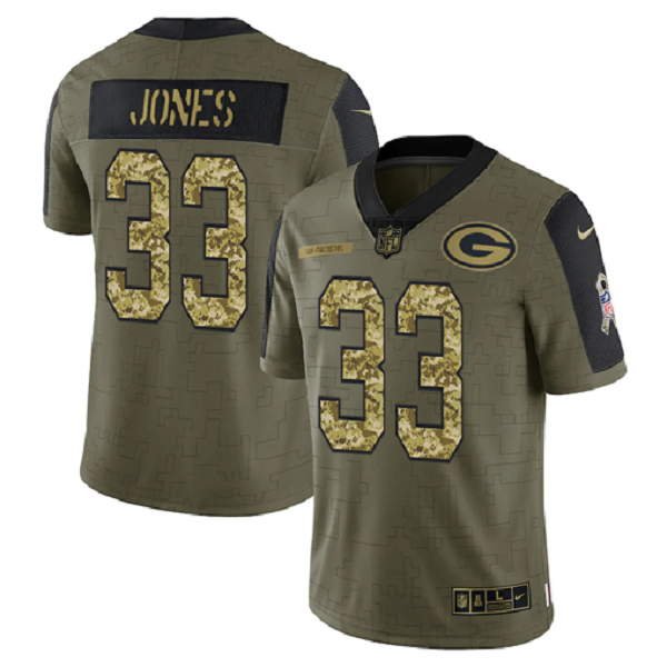 Green Bay Packers Aaron Jones Olive 2021 Salute To Service Limited Men's NFLJersey