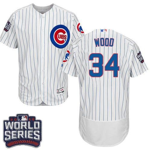 Chicago Cubs #34 Kerry Wood White Flexbase Collection 2016 World Series Bound Stitched MLB Jersey