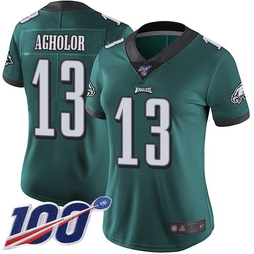 Women's Philadelphia Eagles #13 Nelson Agholor Midnight Green Team ColorStitched NFL 100th Season Vapor Limited Jersey