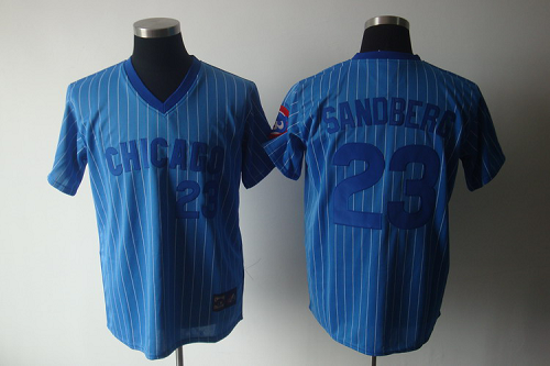 Chicago Cubs #23 Ryne Sandberg Blue White Strip Stitched Cooperstown Throwback MLB Jersey