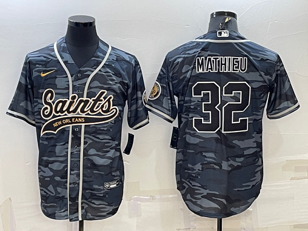 Men's New Orleans Saints #32 Tyrann Mathieu Camouflage Stitched Baseball Cool Base Jersey