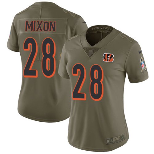 Nike Cincinnati Bengals #28 Joe Mixon Olive Women's Stitched NFL Limited 2017 Salute to Service Jersey