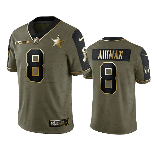 Dallas Cowboys Troy Aikman Olive Gold 2021 Salute To Service Men's Limited NFL Jersey