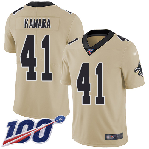 New Orleans Saints #41 Alvin Kamara Gold Men's Stitched NFL Limited Inverted Legend 100th Season Jersey