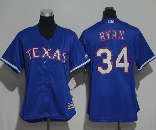 Texas Rangers #34 Nolan Ryan Blue Alternate Women's Stitched MLB Jersey