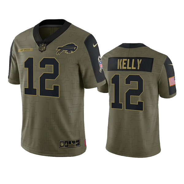 Buffalo Bills Jim Kelly Olive 2021 Salute To Service Men's Limited NFL Jersey