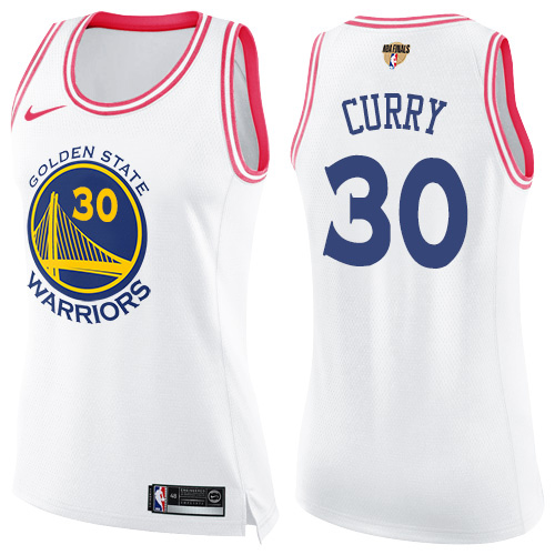 Nike Golden State Warriors #30 Stephen Curry White/Pink The Finals Patch Women's NBA Swingman Fashion Jersey