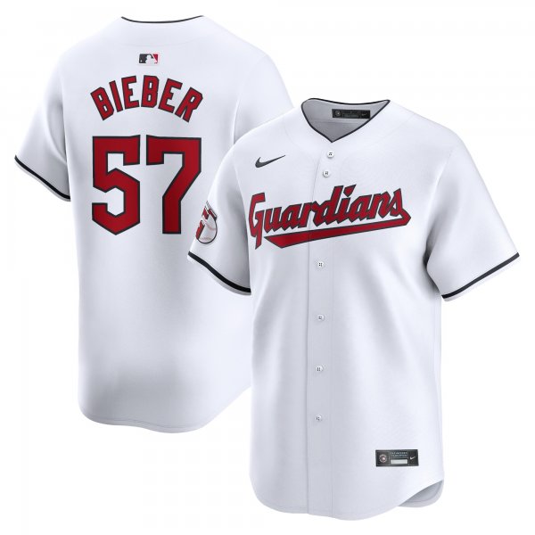 Men's Cleveland Guardians #57 Shane Bieber Nike White Home Limited Player Jersey