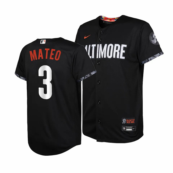 Youth Baltimore Orioles #3 Jorge Mateo 2023 City Connect Cool Base Jersey Black