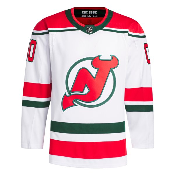 Men's New Jersey Devils  adidas White W Anniversary Heritage Primegreen Custom Jersey