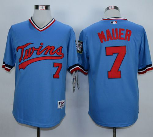 Minnesota Twins #7 Joe Mauer Light Blue 1984 Turn Back The Clock Stitched MLB Jersey