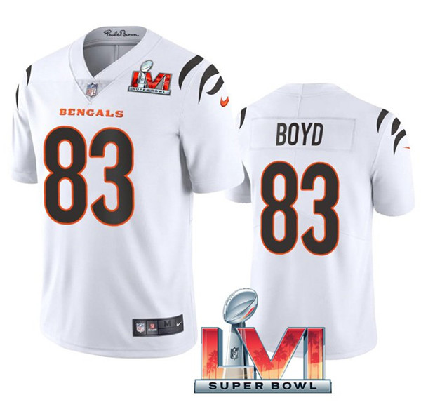 Men's Cincinnati Bengals #83 Tyler Boyd White 2022 Super Bowl LVI Vapor Limited Stitched Jersey